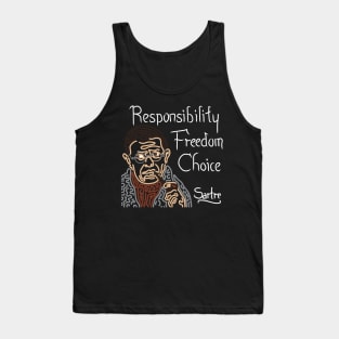 STYLIZED LINE ART SARTRE - RESPONSIBILITY FREEDOM CHOICE - neutral Tank Top